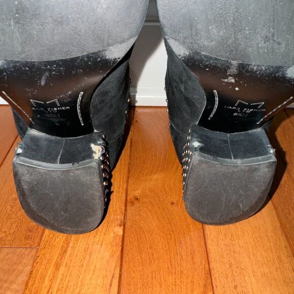 Marc Fisher Black Suede Tango Silver Studded Chelsea Ankle Boots - Picture 11 of 11